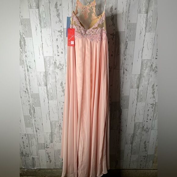 Dancing Queen Long Gown Dress Beautiful Pink Gems Lace Chiffon Prom Bridesmaid S - Picture 2 of 13